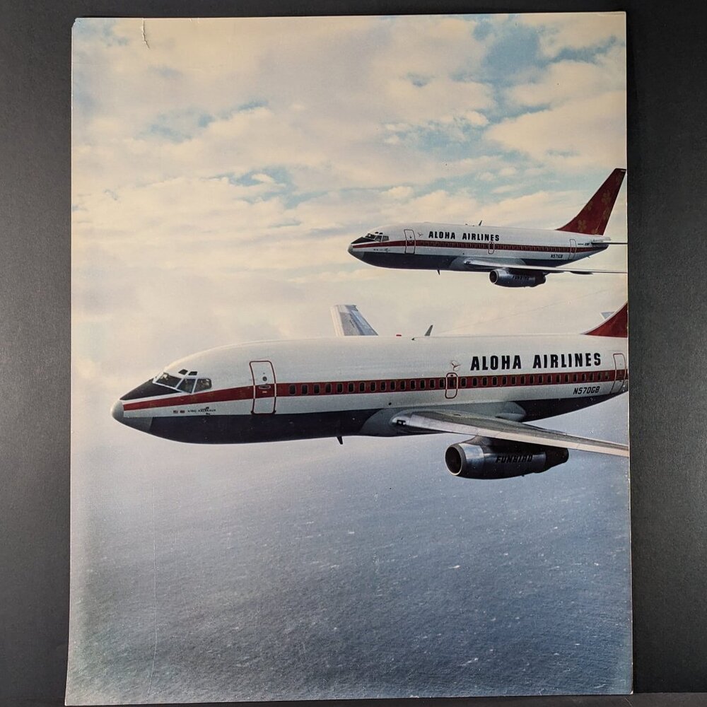 Vintage 1960s Aloha Airlines Boeing 737 airplane travel photo poster 16x20",